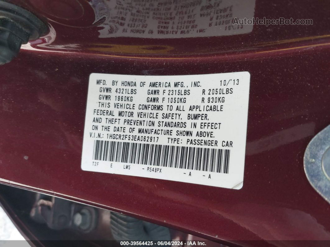 2014 Honda Accord Sport Burgundy vin: 1HGCR2F53EA062917