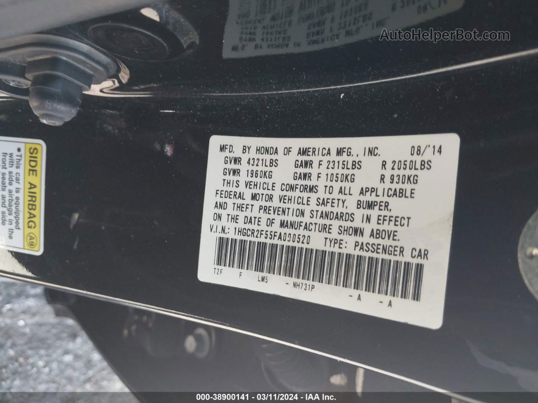 2015 Honda Accord Sport Черный vin: 1HGCR2F55FA000520
