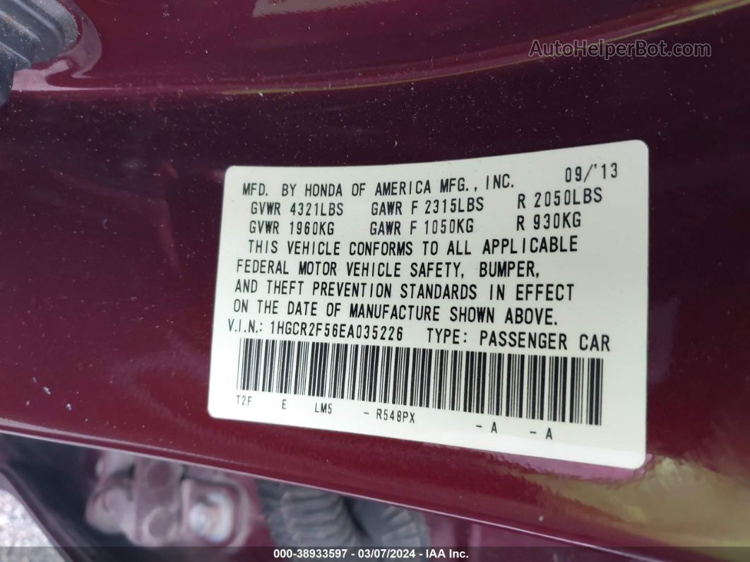 2014 Honda Accord Sport Burgundy vin: 1HGCR2F56EA035226