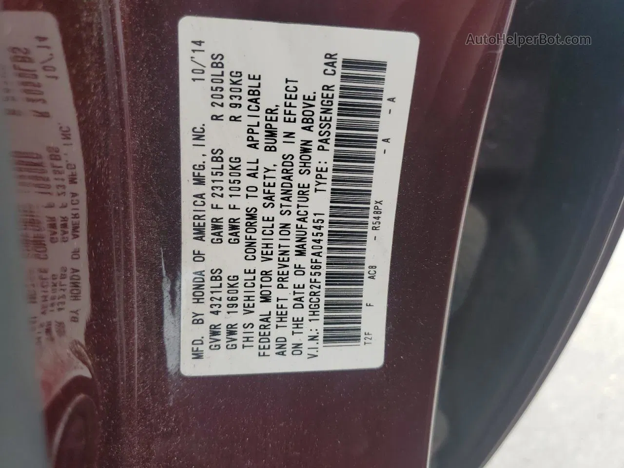 2015 Honda Accord Sport Burgundy vin: 1HGCR2F56FA045451