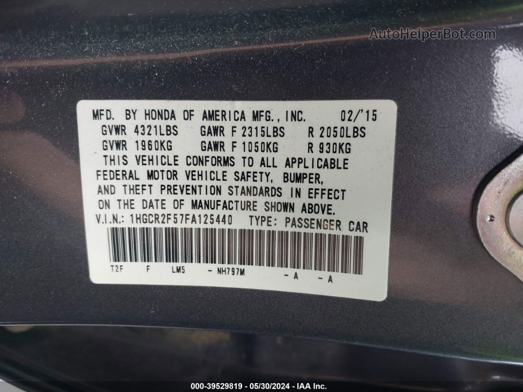 2015 Honda Accord Sport Серый vin: 1HGCR2F57FA125440