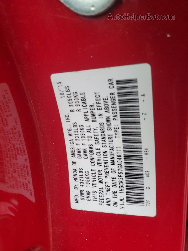 2016 Honda Accord Sport Red vin: 1HGCR2F57GA046111