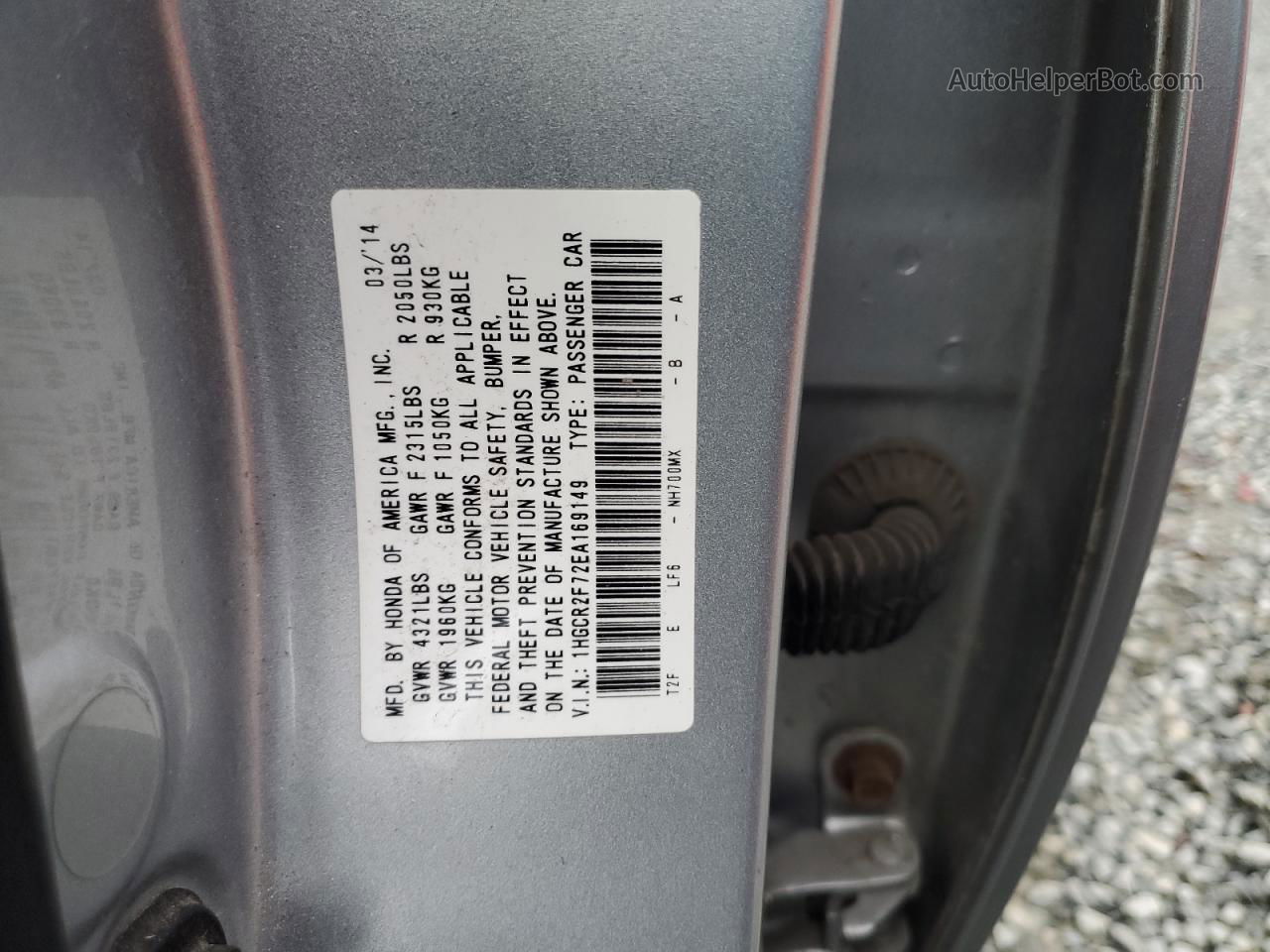 2014 Honda Accord Ex Серебряный vin: 1HGCR2F72EA169149