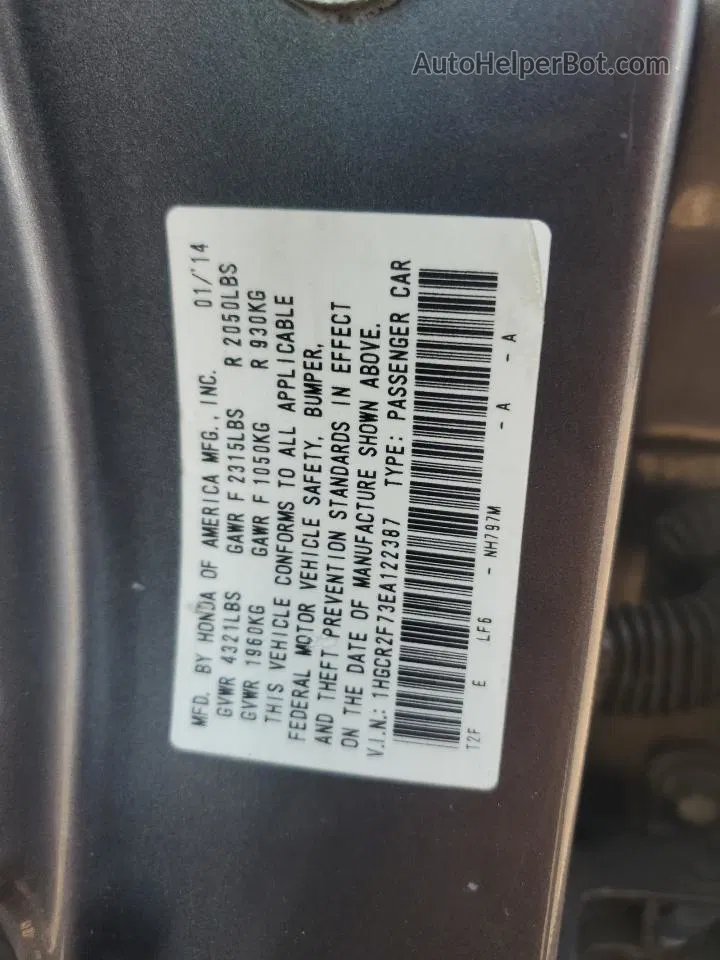 2014 Honda Accord Ex Серый vin: 1HGCR2F73EA122387