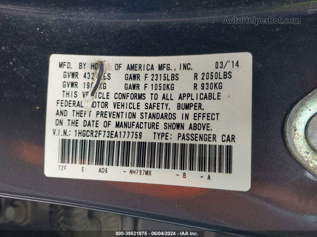 2014 Honda Accord Ex Серый vin: 1HGCR2F73EA177759