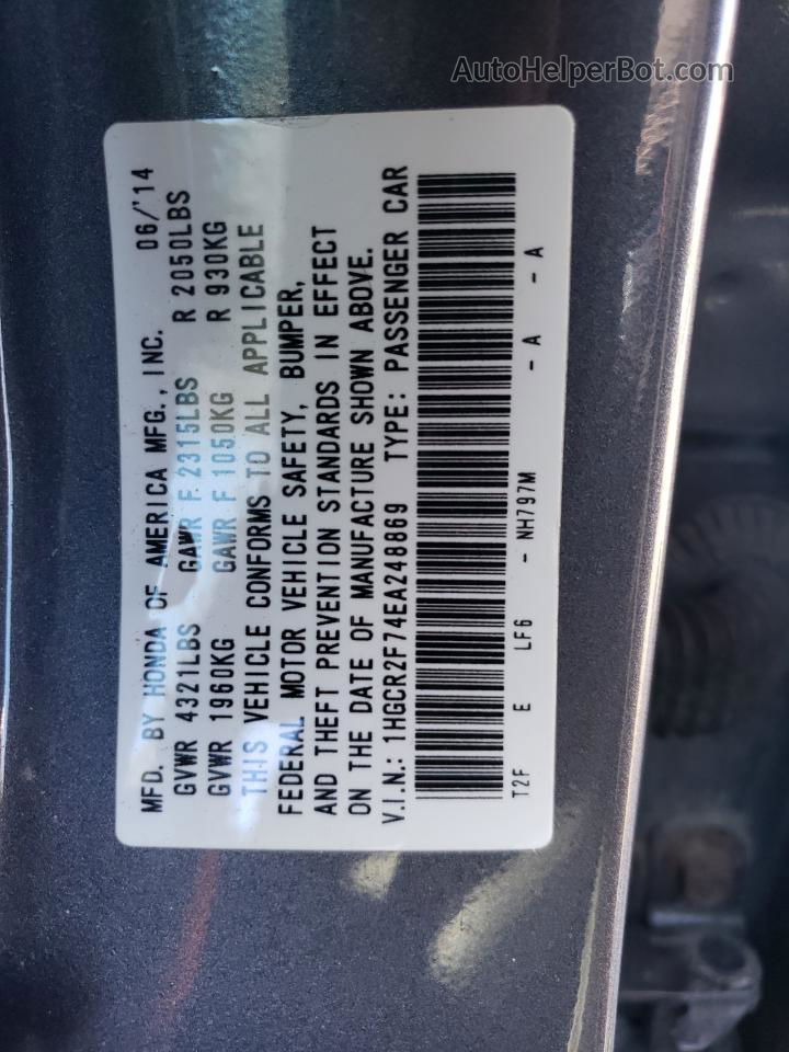 2014 Honda Accord Ex Серый vin: 1HGCR2F74EA248869