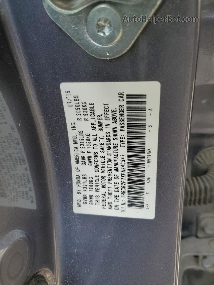 2015 Honda Accord Ex Серый vin: 1HGCR2F7XFA243547