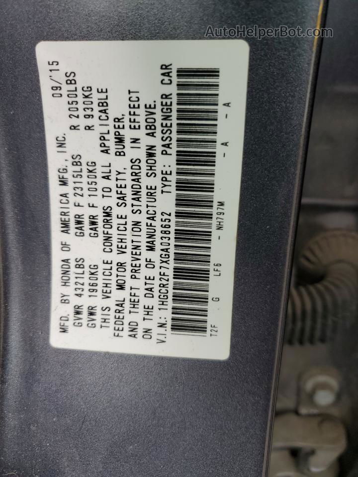 2016 Honda Accord Ex Серый vin: 1HGCR2F7XGA038652