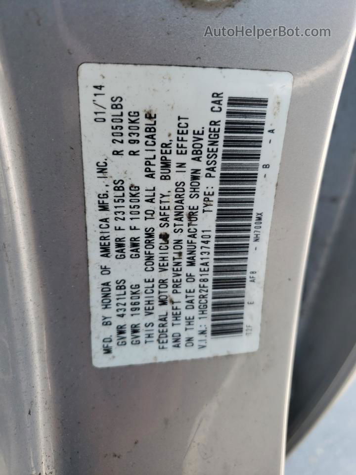 2014 Honda Accord Exl Silver vin: 1HGCR2F81EA137401