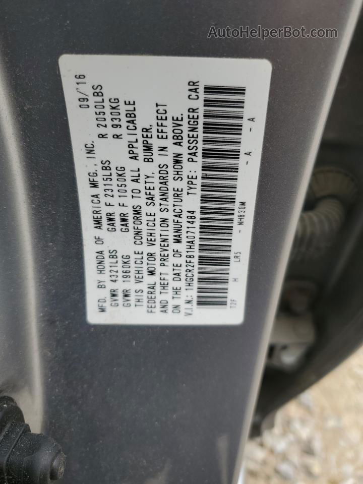 2017 Honda Accord Exl Silver vin: 1HGCR2F81HA071484