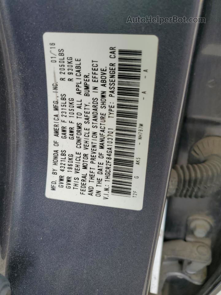 2016 Honda Accord Exl Charcoal vin: 1HGCR2F84GA103701