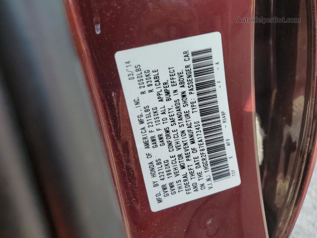 2014 Honda Accord Exl Maroon vin: 1HGCR2F87EA173450