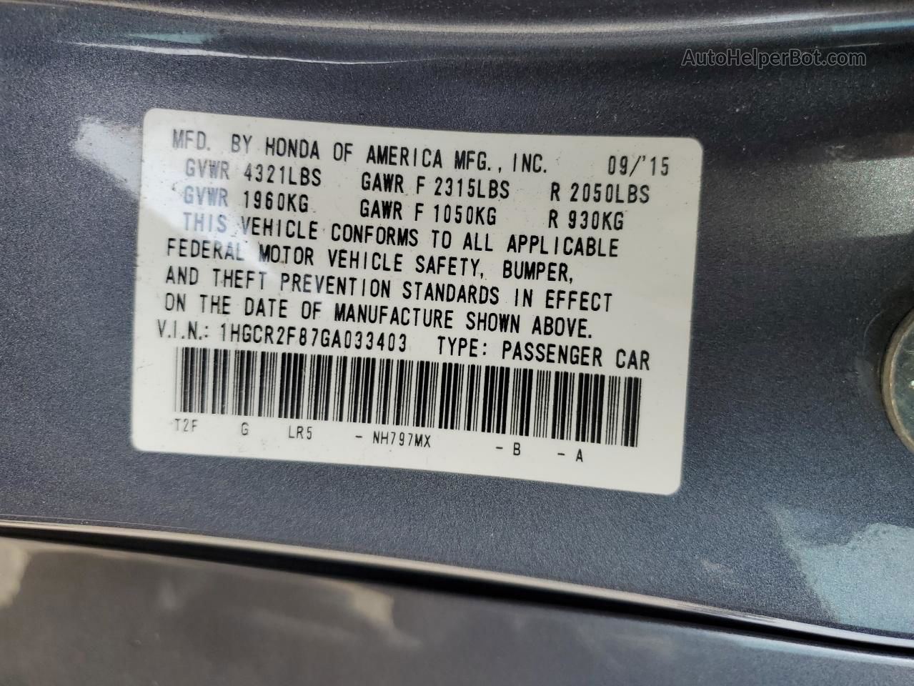 2016 Honda Accord Exl Gray vin: 1HGCR2F87GA033403