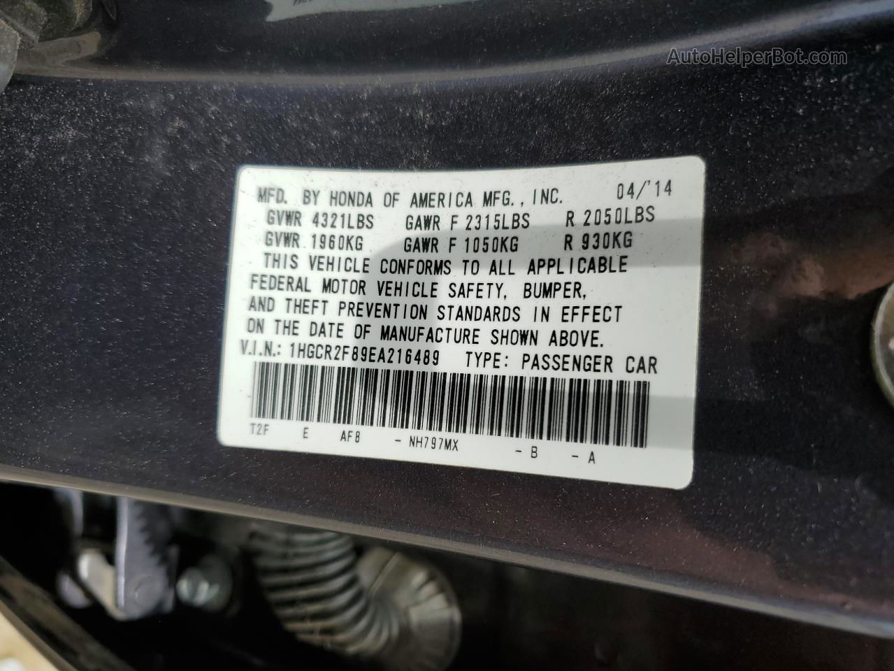 2014 Honda Accord Exl Gray vin: 1HGCR2F89EA216489