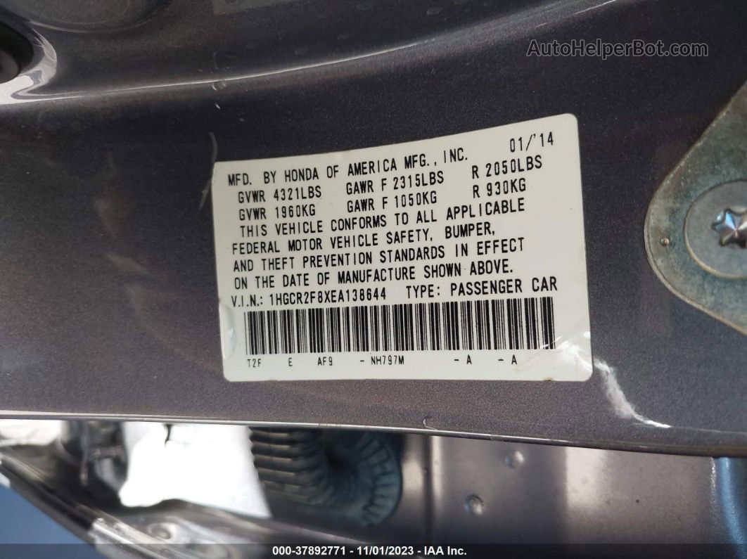 2014 Honda Accord Sdn Ex-l Серый vin: 1HGCR2F8XEA138644