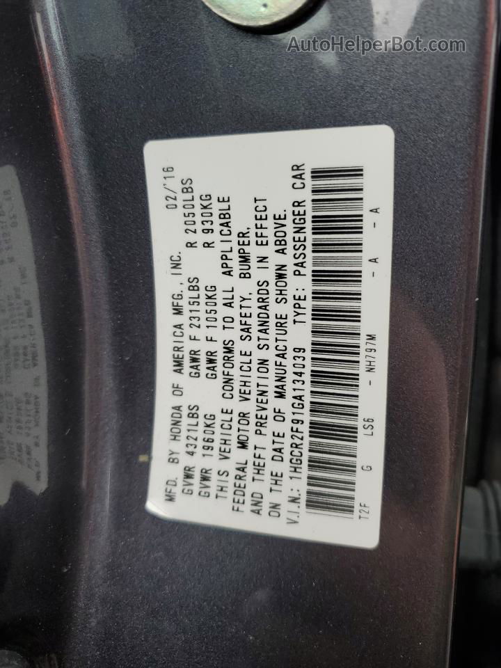 2016 Honda Accord Exl Charcoal vin: 1HGCR2F91GA134039