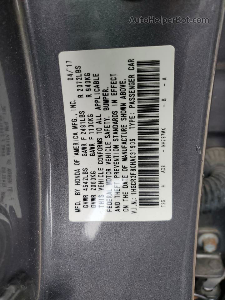 2017 Honda Accord Exl Gray vin: 1HGCR3F80HA031905