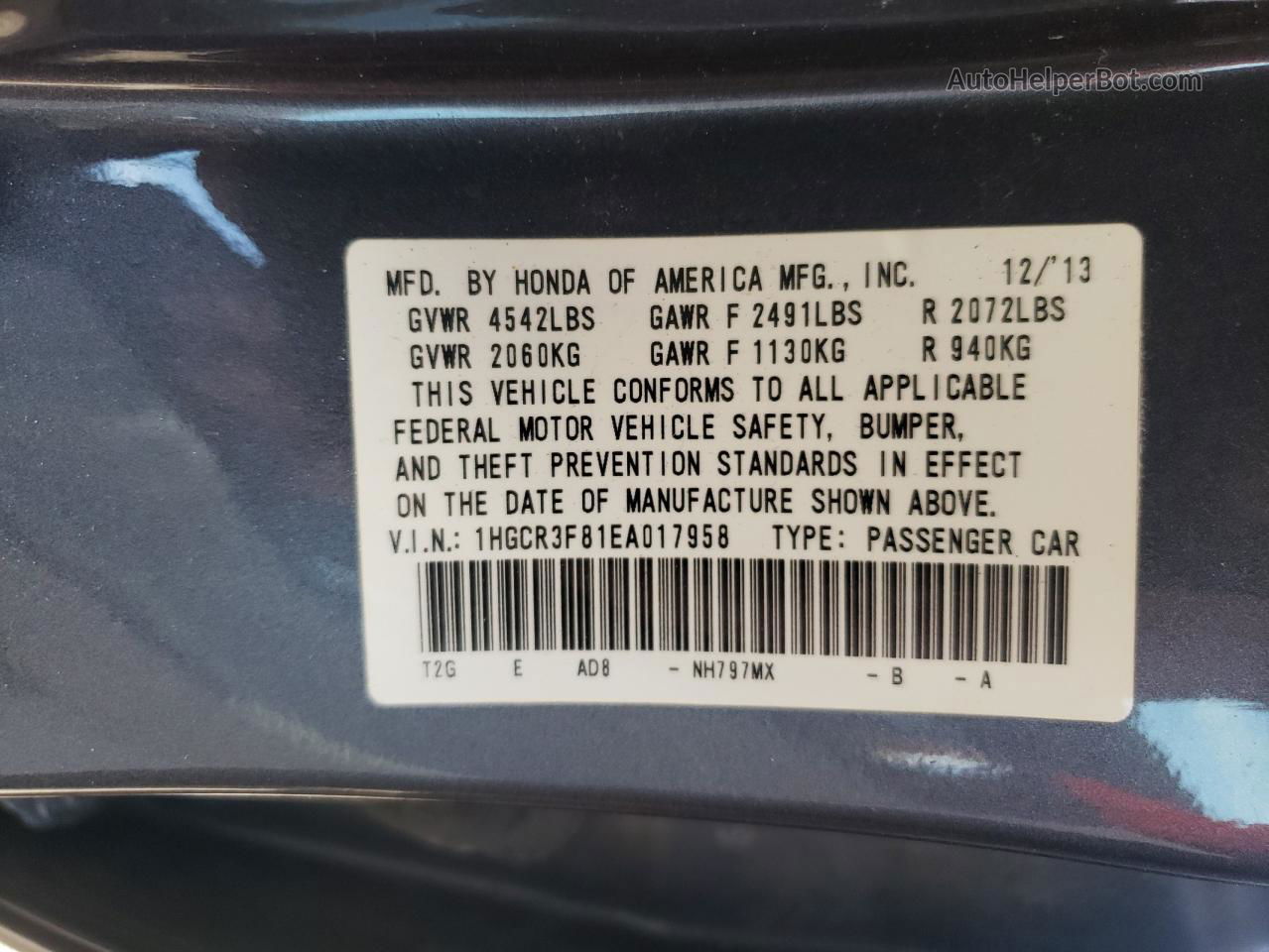 2014 Honda Accord Exl Gray vin: 1HGCR3F81EA017958