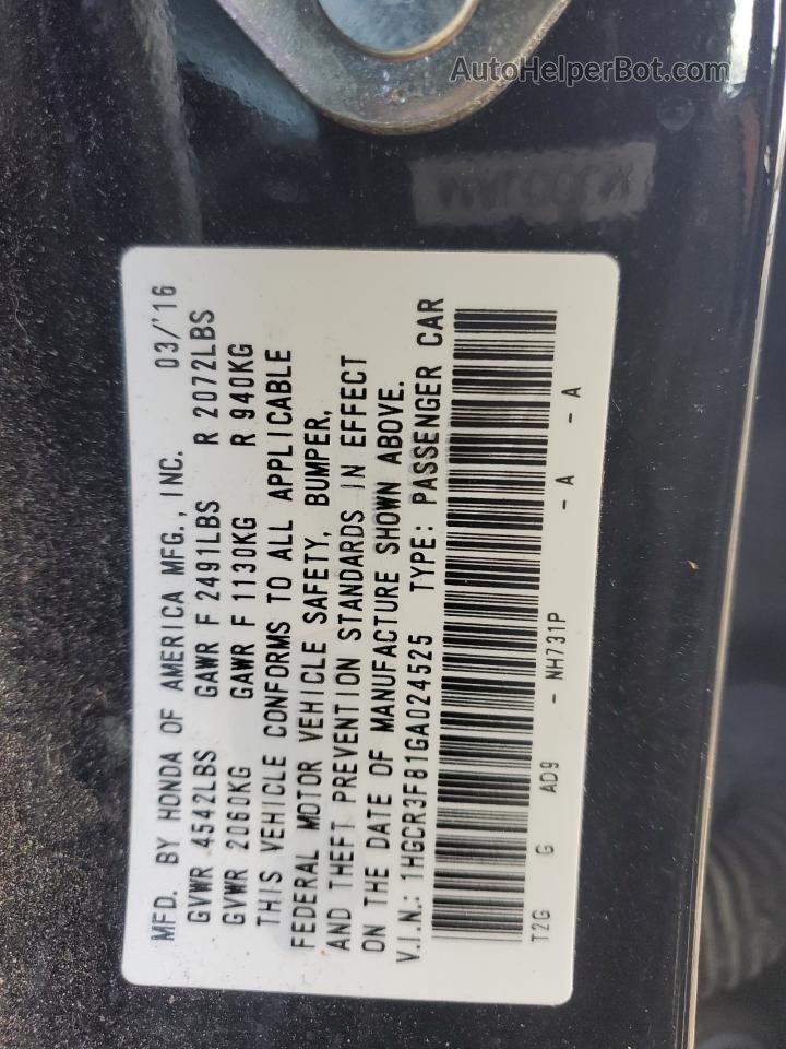 2016 Honda Accord Exl Черный vin: 1HGCR3F81GA024525