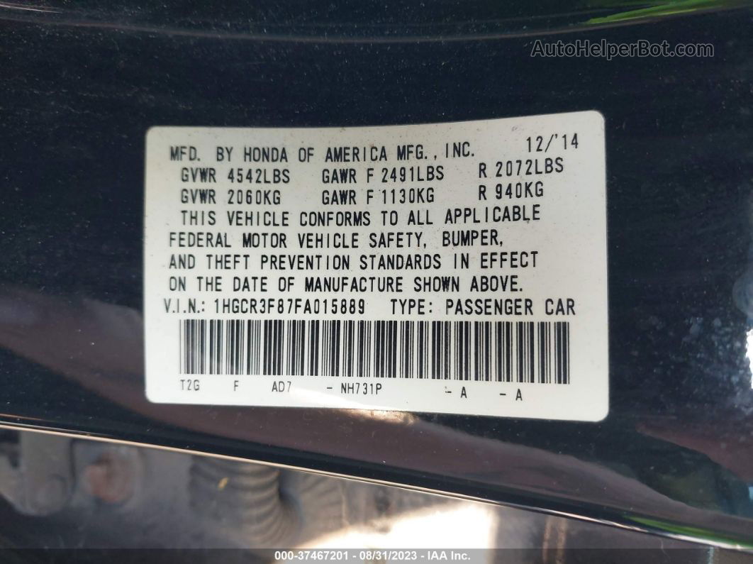 2015 Honda Accord Sedan Ex-l Black vin: 1HGCR3F87FA015889