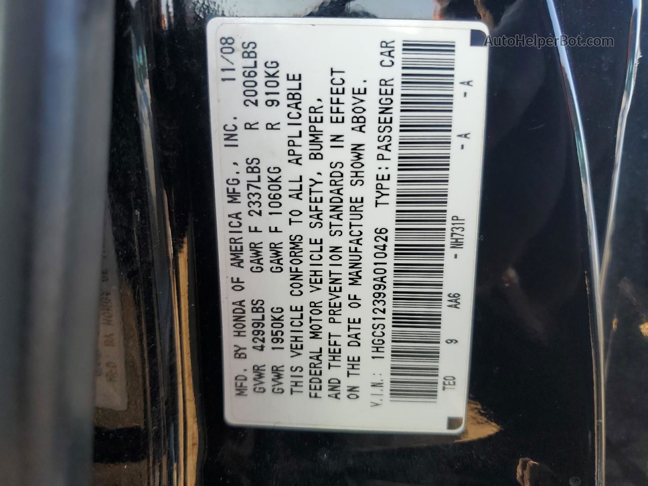 2009 Honda Accord Lx Black vin: 1HGCS12399A010426