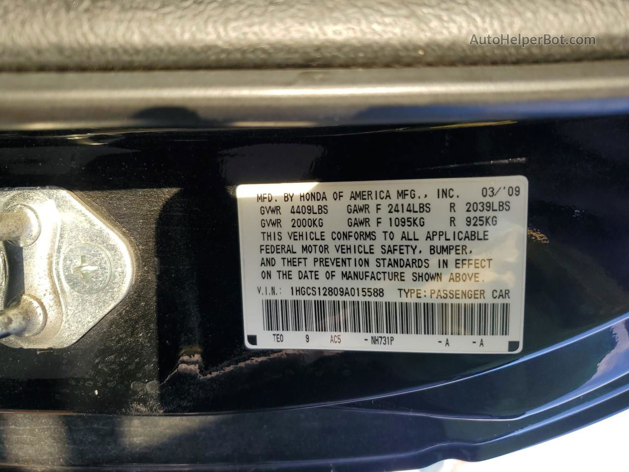 2009 Honda Accord Exl Black vin: 1HGCS12809A015588