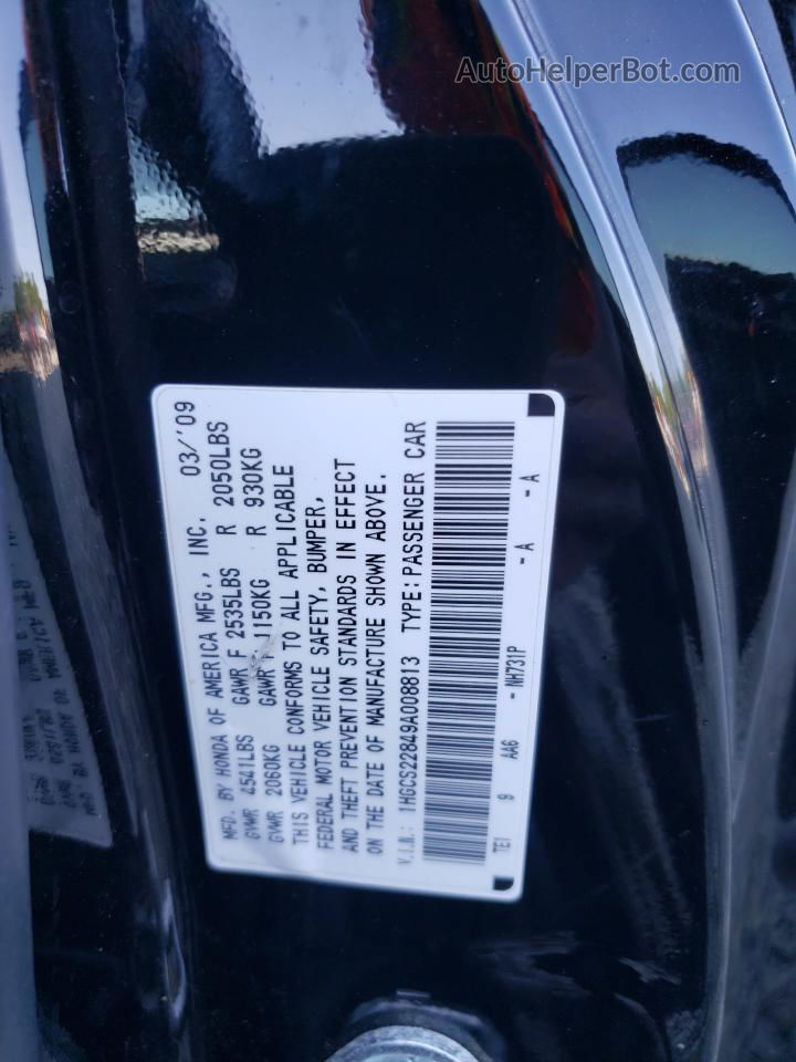 2009 Honda Accord Exl Black vin: 1HGCS22849A008813