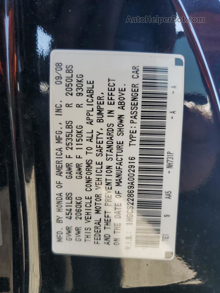 2009 Honda Accord Exl Black vin: 1HGCS22869A002916