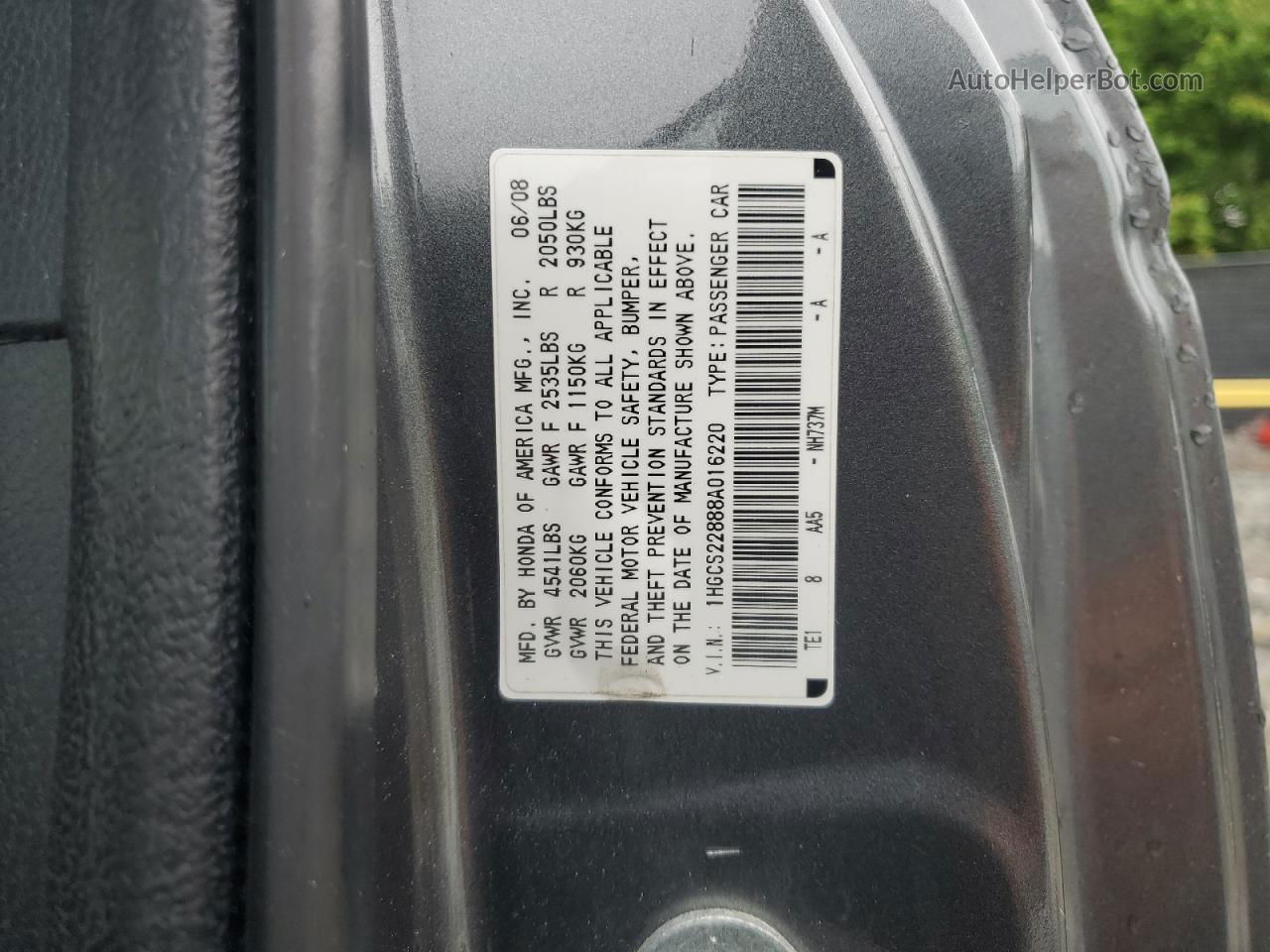 2008 Honda Accord Exl Gray vin: 1HGCS22888A016220