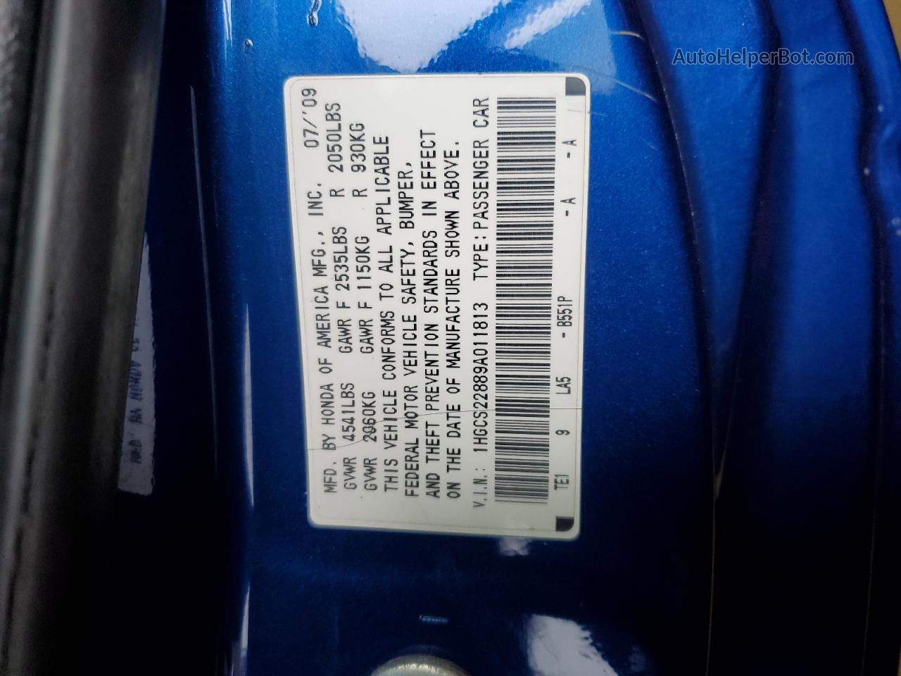 2009 Honda Accord Exl Blue vin: 1HGCS22889A011813