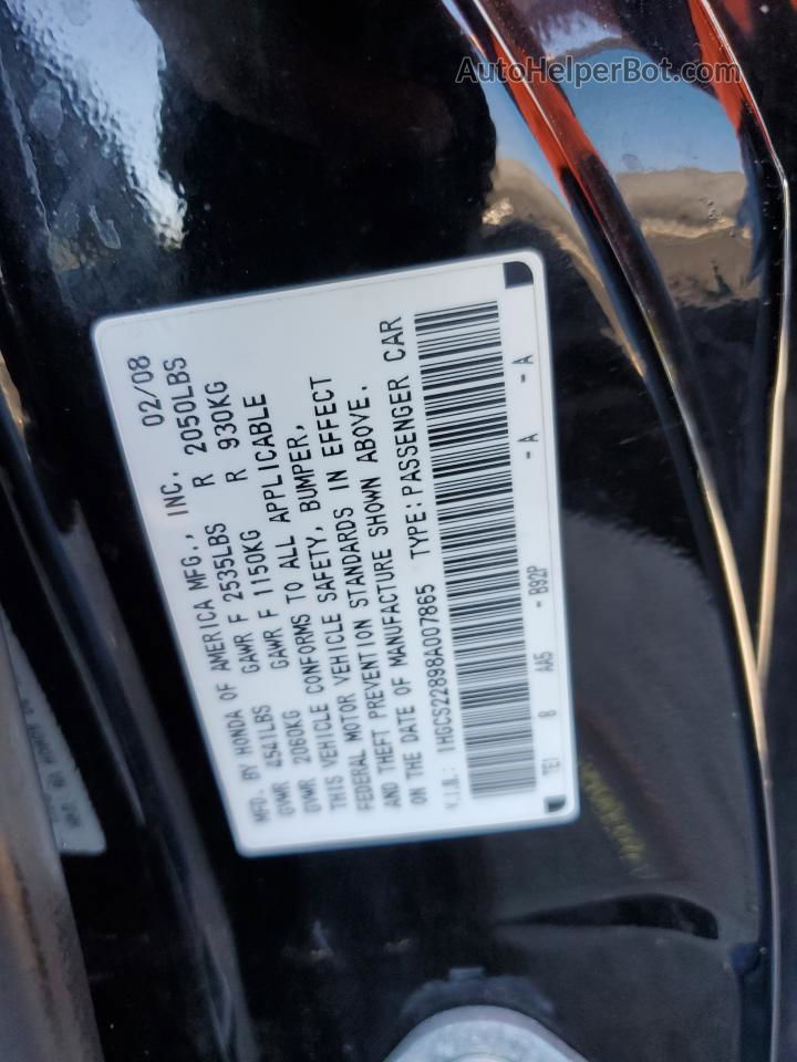 2008 Honda Accord Exl Black vin: 1HGCS22898A007865