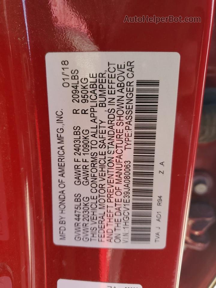 2018 Honda Accord Sport Red vin: 1HGCV1E39JA080063