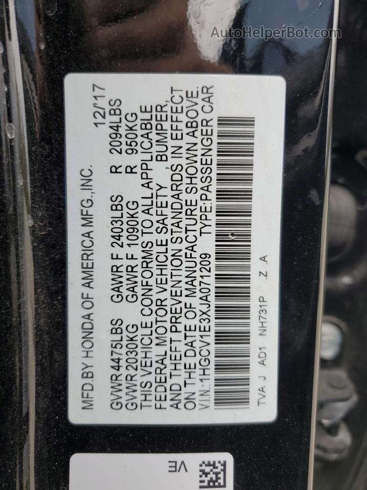 2018 Honda Accord Sport Black vin: 1HGCV1E3XJA071209