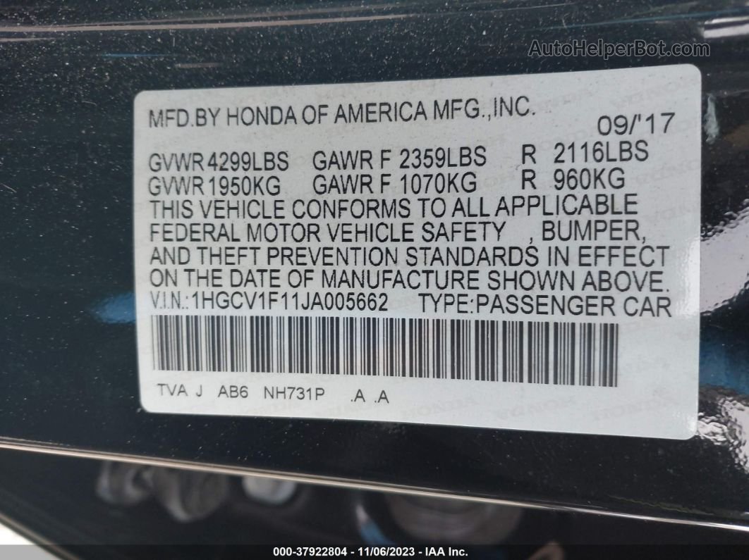 2018 Honda Accord Sedan Lx 1.5t Black vin: 1HGCV1F11JA005662
