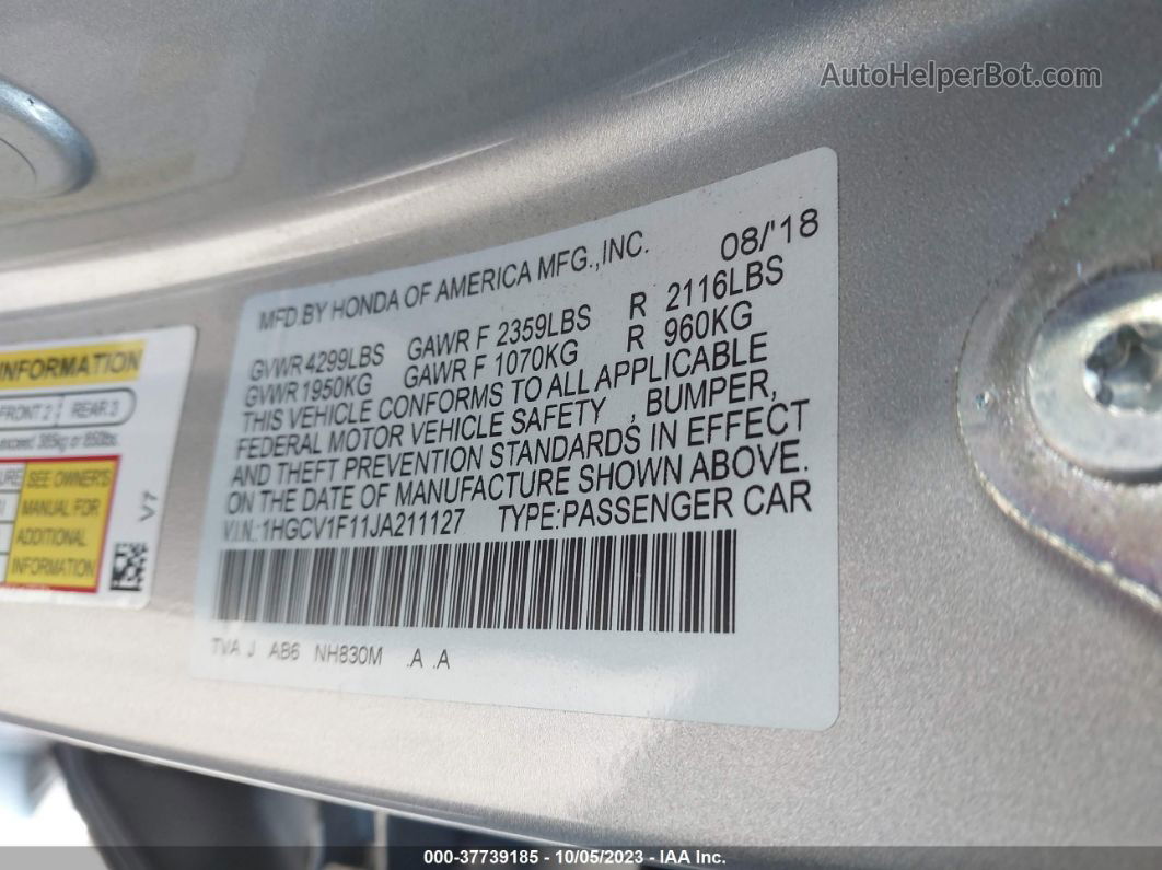 2018 Honda Accord Sedan Lx 1.5t Gray vin: 1HGCV1F11JA211127