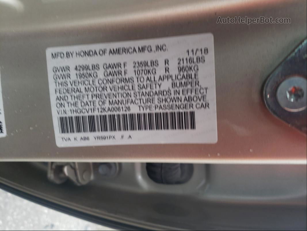 2019 Honda Accord Lx Желто-коричневый vin: 1HGCV1F12KA006126