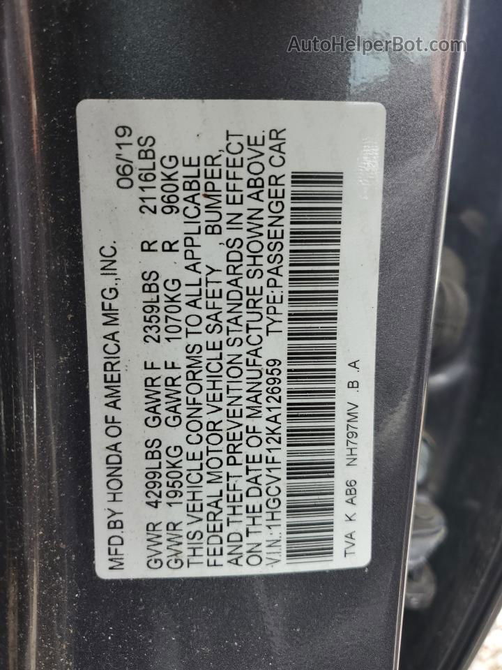 2019 Honda Accord Lx Gray vin: 1HGCV1F12KA126959