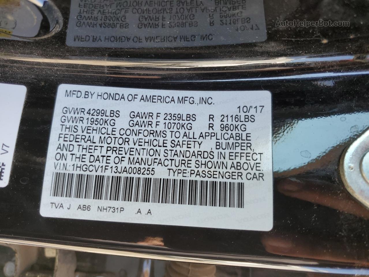 2018 Honda Accord Lx Черный vin: 1HGCV1F13JA008255