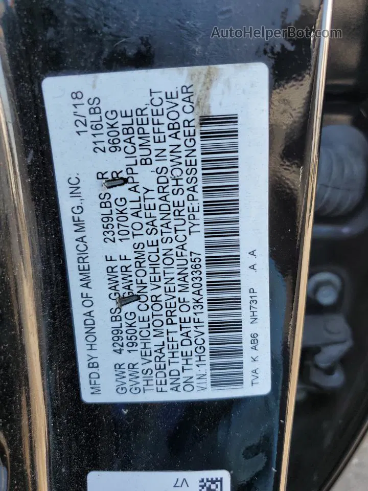 2019 Honda Accord Lx Black vin: 1HGCV1F13KA033657