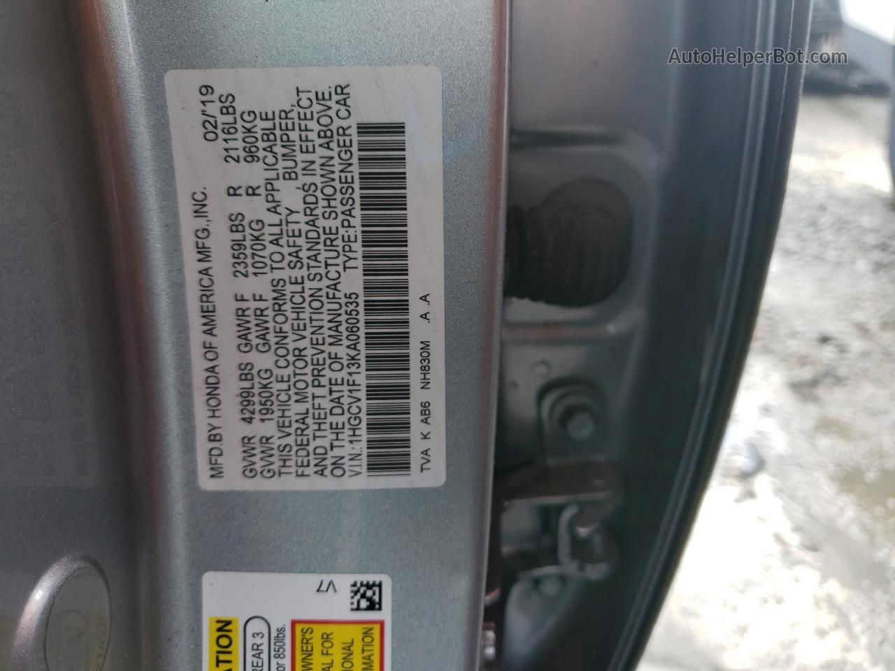 2019 Honda Accord Lx Silver vin: 1HGCV1F13KA060535