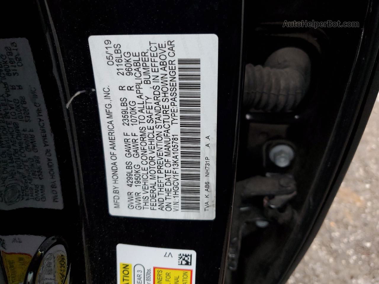 2019 Honda Accord Lx Черный vin: 1HGCV1F13KA105781