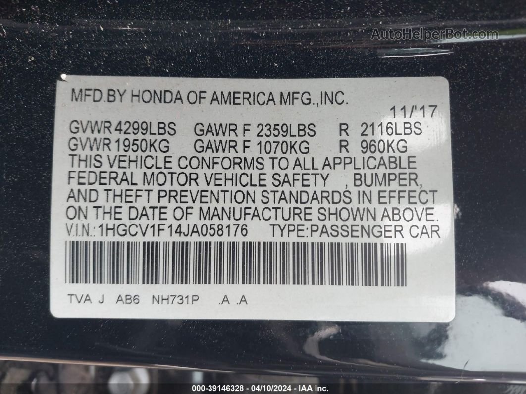2018 Honda Accord Lx Black vin: 1HGCV1F14JA058176