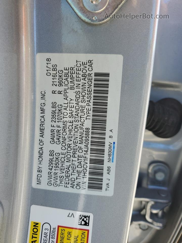 2018 Honda Accord Lx Gray vin: 1HGCV1F14JA095888
