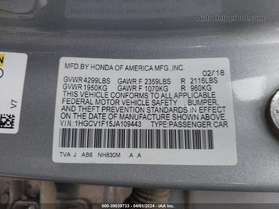 2018 Honda Accord Lx Silver vin: 1HGCV1F15JA109443