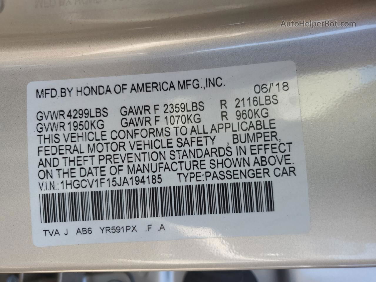 2018 Honda Accord Lx Beige vin: 1HGCV1F15JA194185