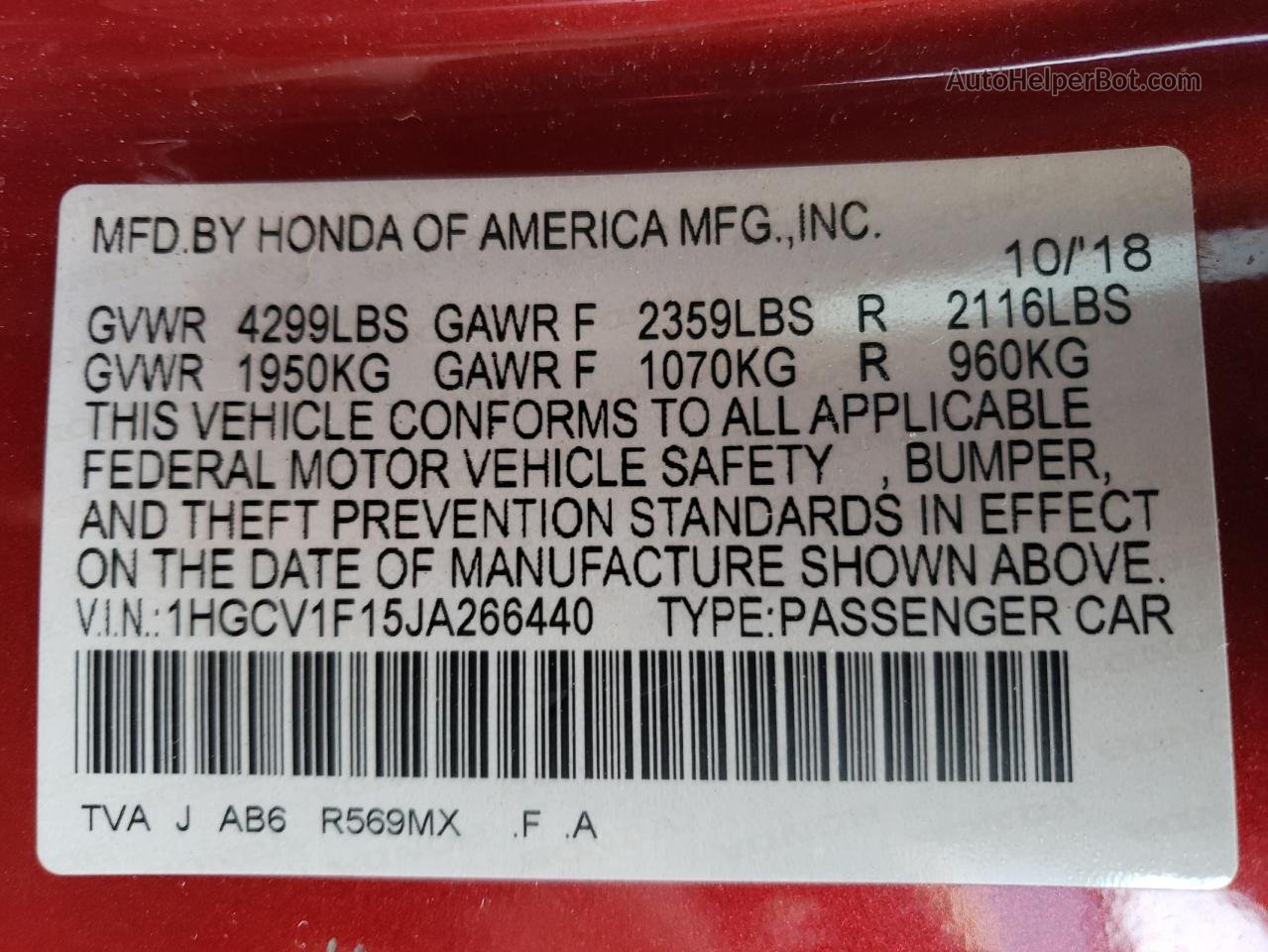 2018 Honda Accord Lx Красный vin: 1HGCV1F15JA266440