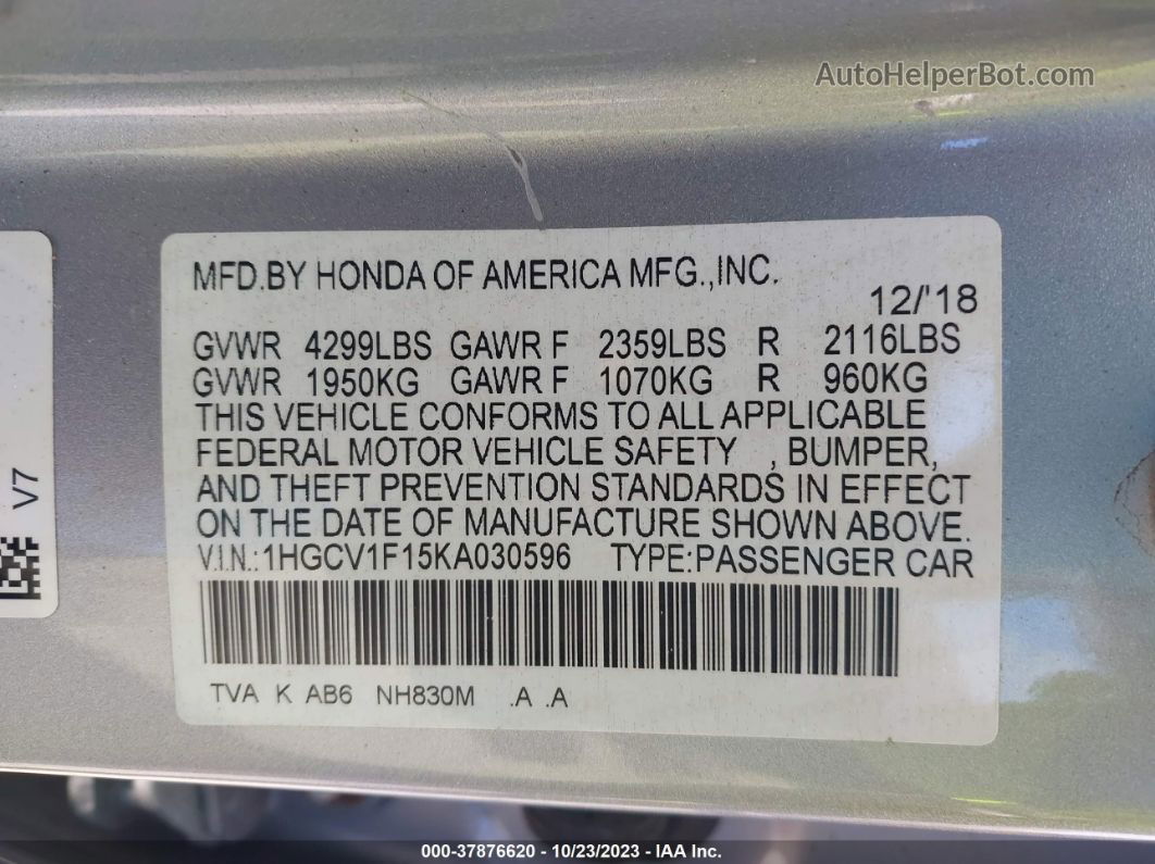 2019 Honda Accord Sedan Lx 1.5t Silver vin: 1HGCV1F15KA030596