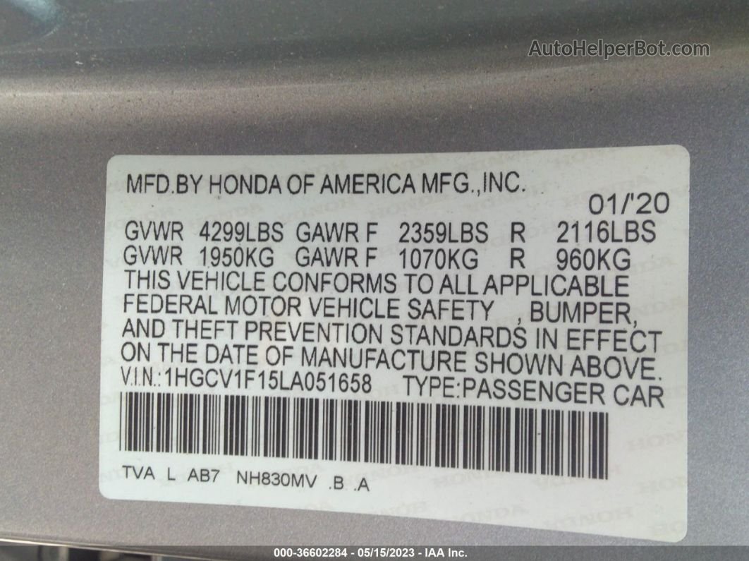 2020 Honda Accord Sedan Lx Silver vin: 1HGCV1F15LA051658