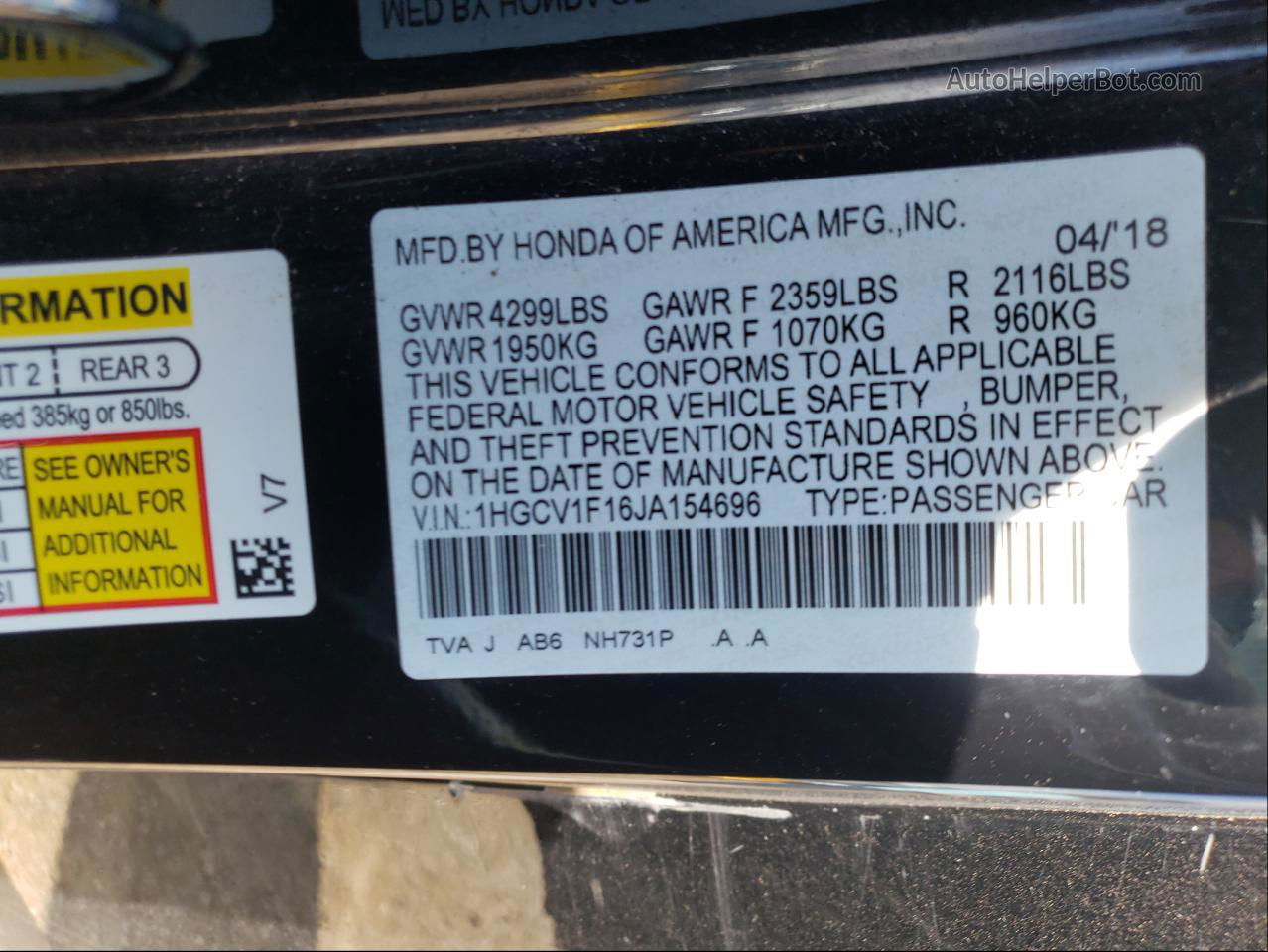 2018 Honda Accord Lx Black vin: 1HGCV1F16JA154696