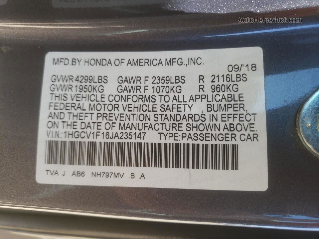 2018 Honda Accord Lx Gray vin: 1HGCV1F16JA235147